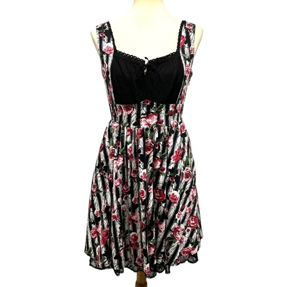 Hot Topic Corset Striped Rose Print Lace Pin Up Rockabilly Dress Womens Medium - Picture 5 of 16